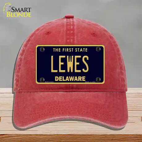 Lewes Delaware Novelty License Plate Hat Unconstructed Cotton / Red