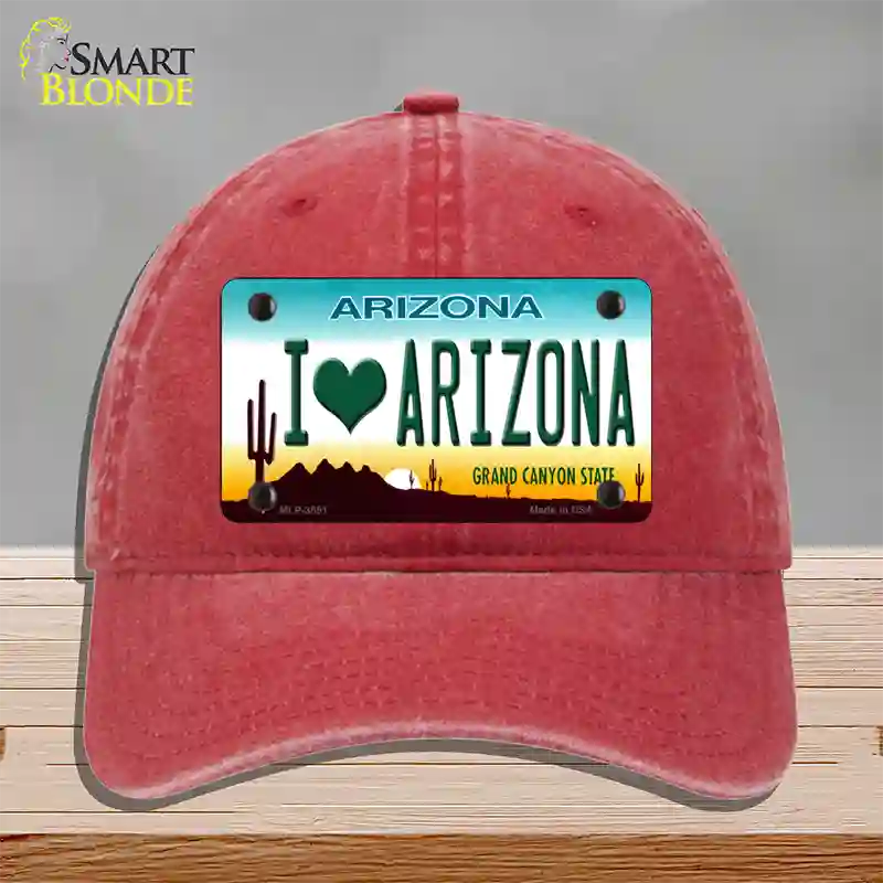 I Love Arizona Novelty License Plate Hat Unconstructed Cotton / Red