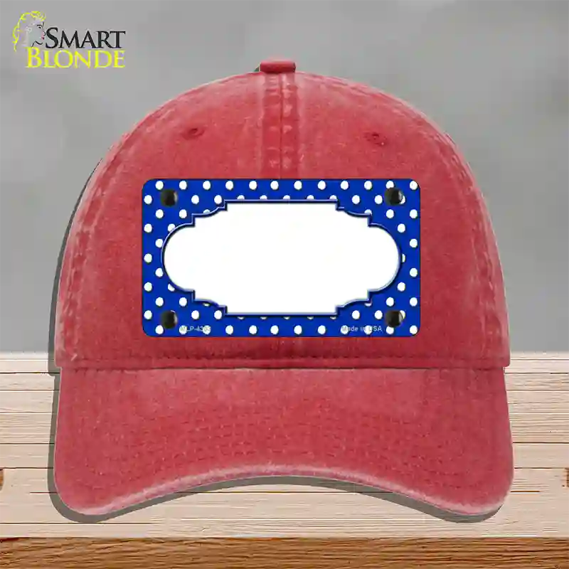 Scallop Blue White Polka Dot Novelty License Plate Hat Unconstructed Cotton / Red