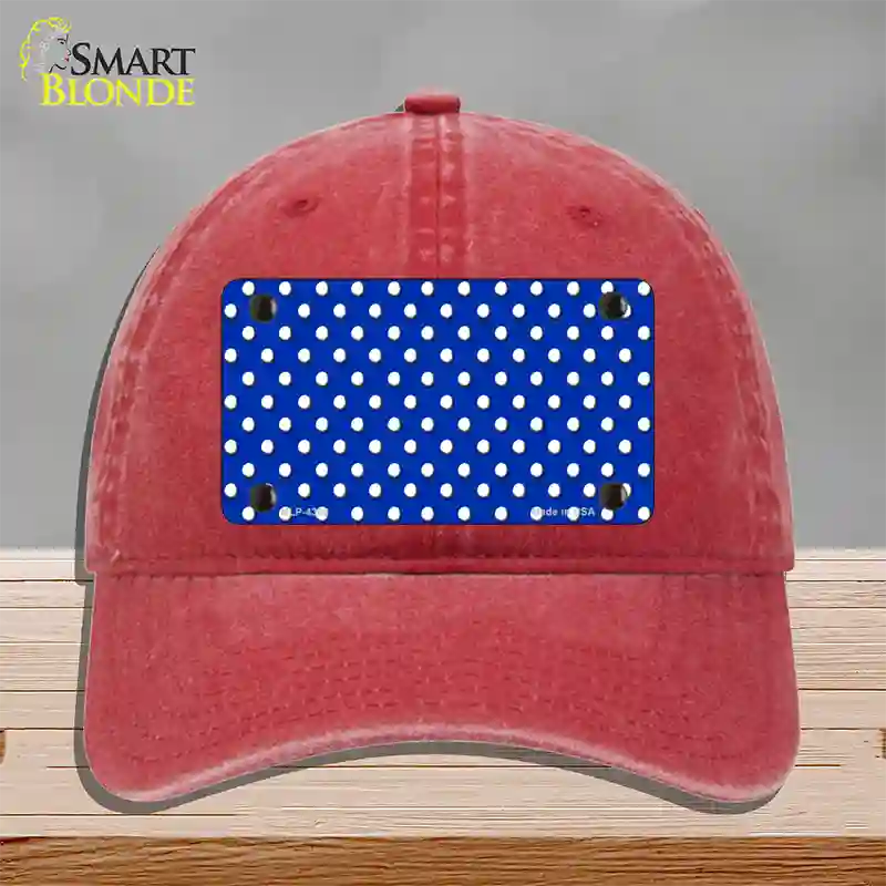 Blue Polka Dot Novelty License Plate Hat Unconstructed Cotton / Red