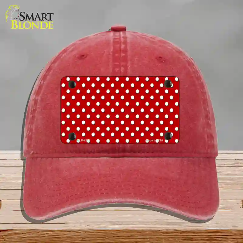 Red Polka Dot Novelty License Plate Hat Unconstructed Cotton / Red