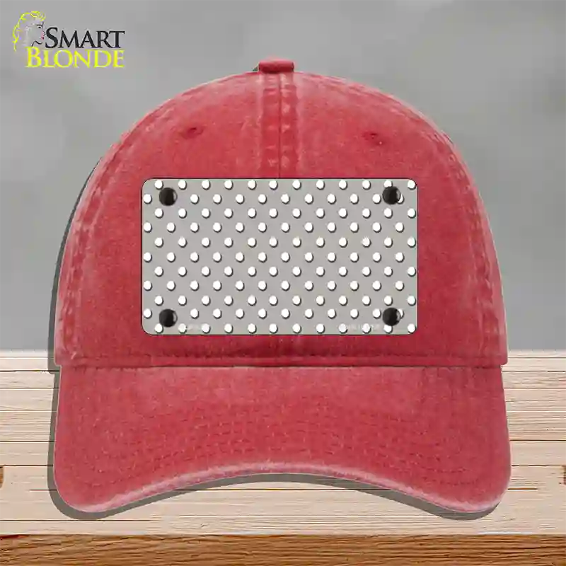 Grey Polka Dot Novelty License Plate Hat Unconstructed Cotton / Red