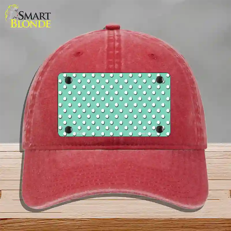 Mint Polka Dot Novelty License Plate Hat Unconstructed Cotton / Red