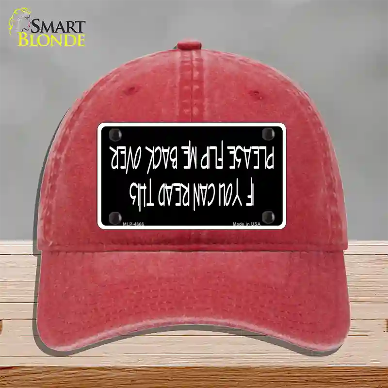 Flip Me Over Metal Novelty License Plate Hat Unconstructed Cotton / Red