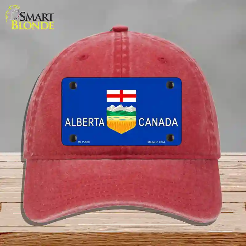 Alberta Canada Novelty License Plate Hat Unconstructed Cotton / Red
