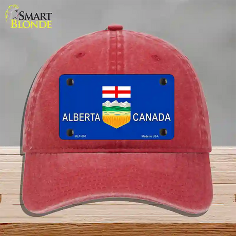 Alberta Canada Novelty License Plate Hat Unconstructed Cotton / Red