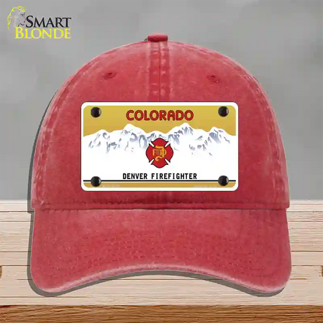 Denver Fire Fighter Novelty License Plate Hat Unconstructed Cotton / Red