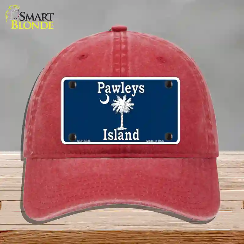 Pawleys Island Blue Novelty License Plate Hat Unconstructed Cotton / Red