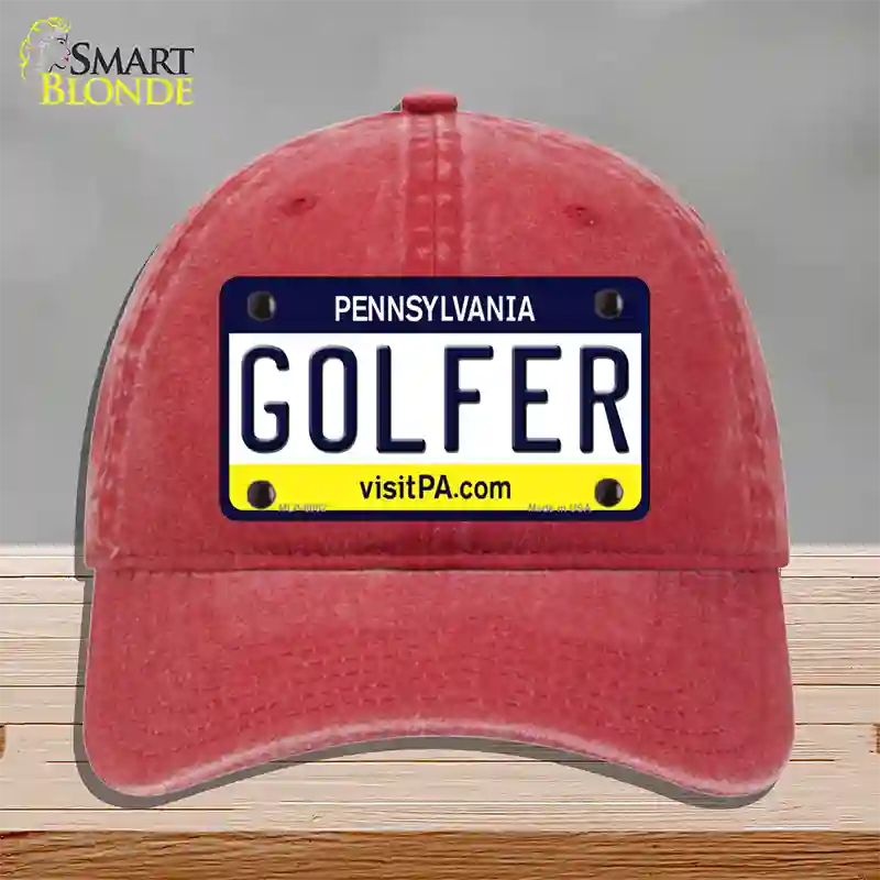 Golfer Pennsylvania State Novelty License Plate Hat Unconstructed Cotton / Red