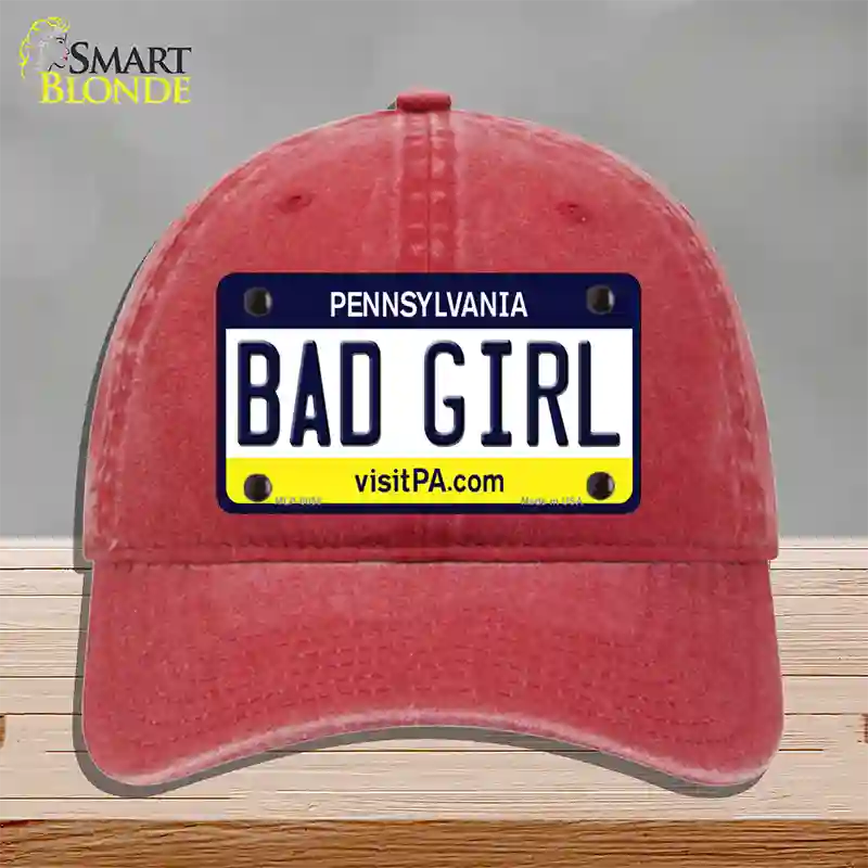 Bad Girl Pennsylvania State Novelty License Plate Hat Unconstructed Cotton / Red