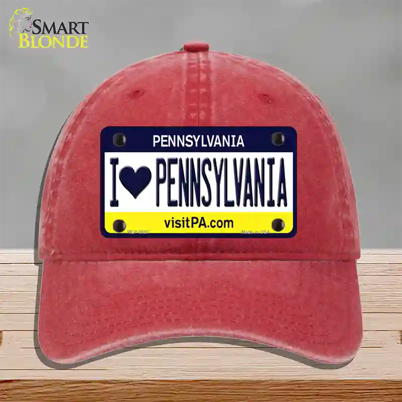 I Love Pennsylvania State Novelty License Plate Hat Unconstructed Cotton / Red