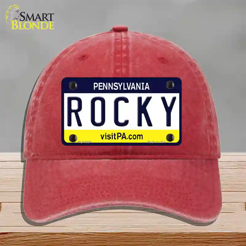 Rocky Pennsylvania State Novelty License Plate Hat Unconstructed Cotton / Red