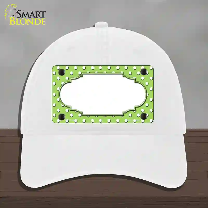 Scallop Lime Green White Polka Dot Novelty License Plate Hat Unconstructed Cotton / White