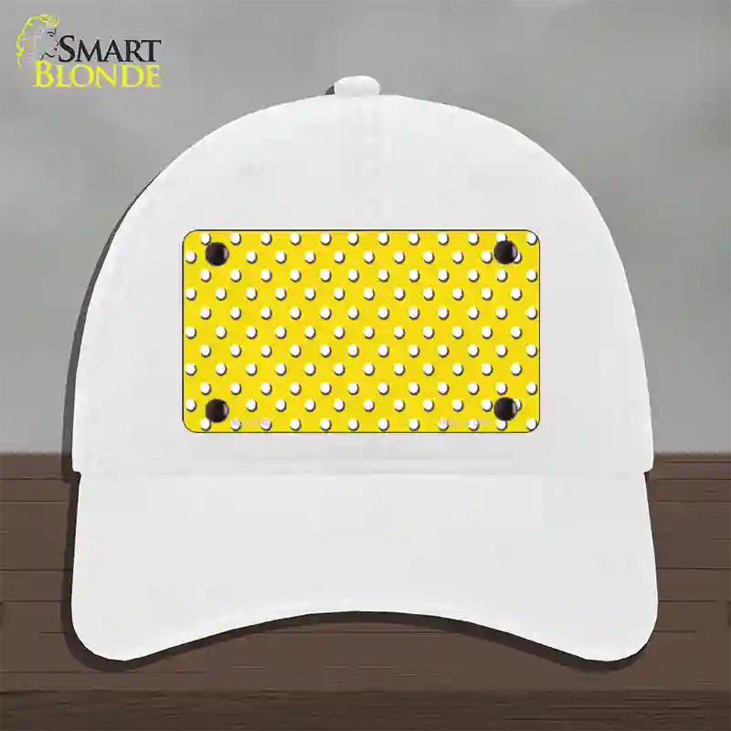 Yellow Polka Dot Novelty License Plate Hat Unconstructed Cotton / White