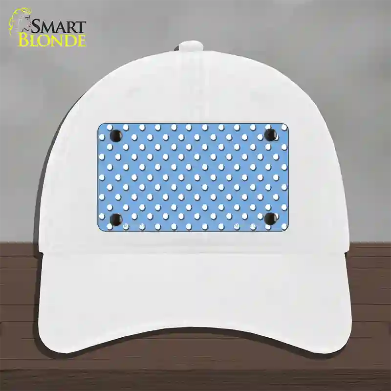 Light Blue Polka Dot Novelty License Plate Hat Unconstructed Cotton / White