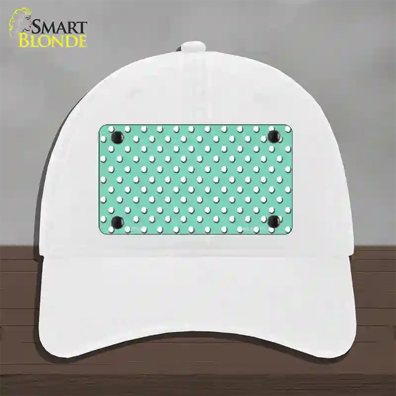 Mint Polka Dot Novelty License Plate Hat Unconstructed Cotton / White