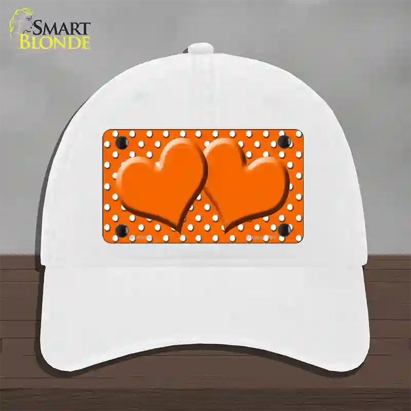 Orange White Polka Dot Center Hearts Novelty License Plate Hat Unconstructed Cotton / White