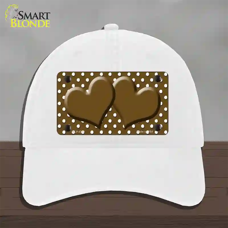 Brown White Polka Dot Center Hearts Novelty License Plate Hat Unconstructed Cotton / White
