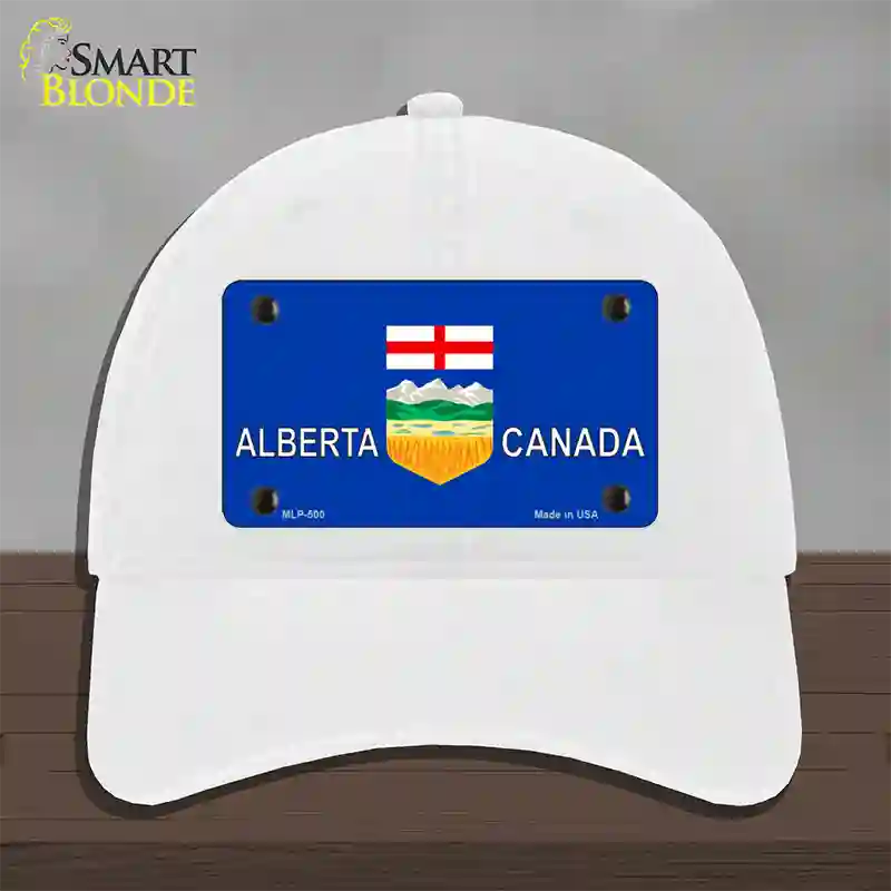 Alberta Canada Novelty License Plate Hat Unconstructed Cotton / White