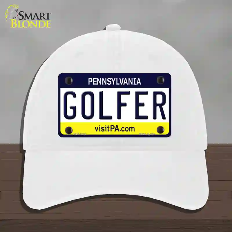 Golfer Pennsylvania State Novelty License Plate Hat Unconstructed Cotton / White