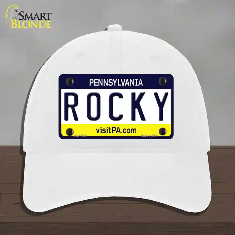 Rocky Pennsylvania State Novelty License Plate Hat Unconstructed Cotton / White