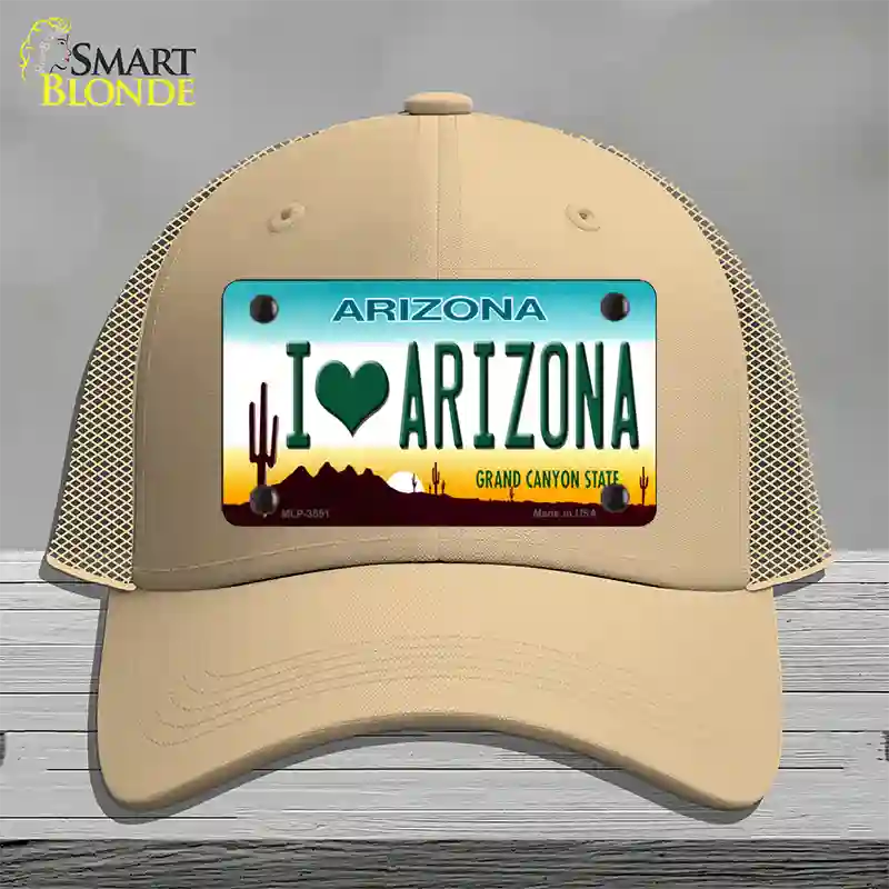I Love Arizona Novelty License Plate Hat Mesh / Khaki