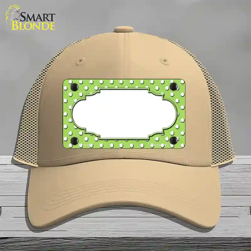 Scallop Lime Green White Polka Dot Novelty License Plate Hat Mesh / Khaki