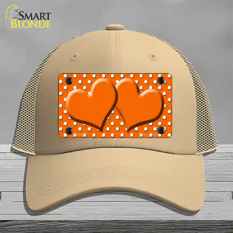 Orange White Polka Dot Center Hearts Novelty License Plate Hat Mesh / Khaki