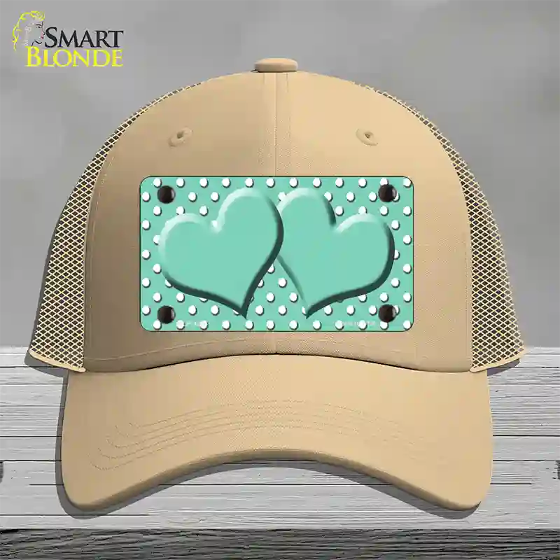 Mint White Polka Dot Center Hearts Novelty License Plate Hat Mesh / Khaki