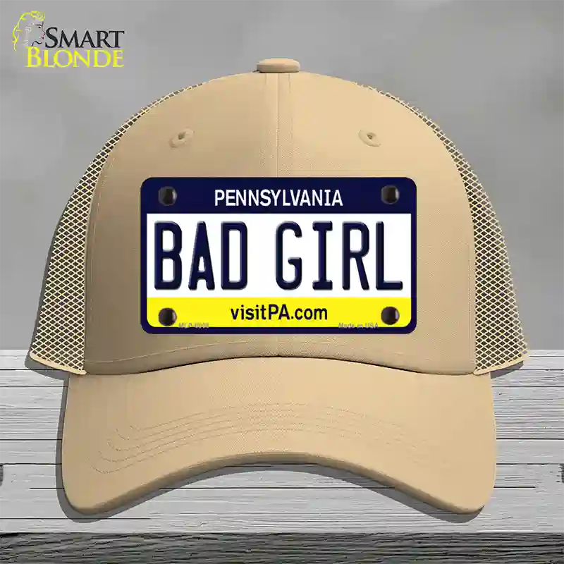 Bad Girl Pennsylvania State Novelty License Plate Hat Mesh / Khaki