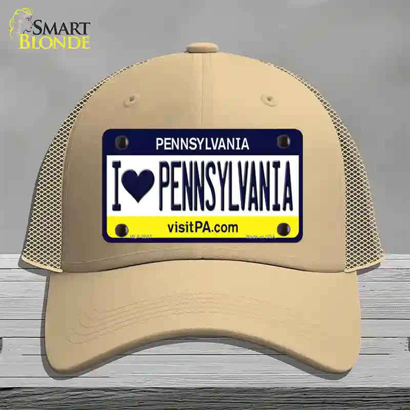 I Love Pennsylvania State Novelty License Plate Hat Mesh / Khaki