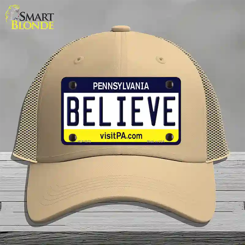 Believe Pennsylvania State Novelty License Plate Hat Mesh / Khaki