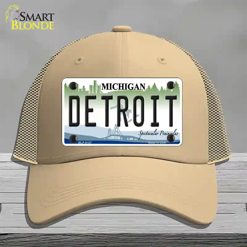 Detroit Michigan Novelty License Plate Hat Mesh / Khaki