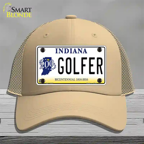 Golfer Indiana Novelty License Plate Hat Mesh / Khaki