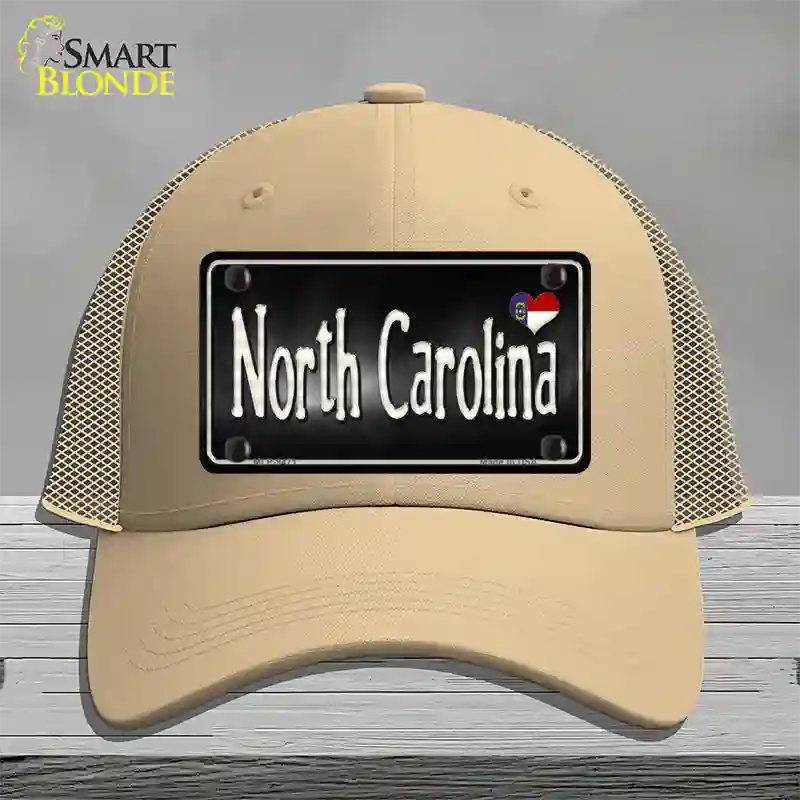 North Carolina Flag Script Novelty License Plate Hat Mesh / Khaki