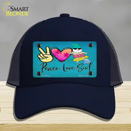 Peace Love Surf Novelty License Plate Hat Mesh / Navy