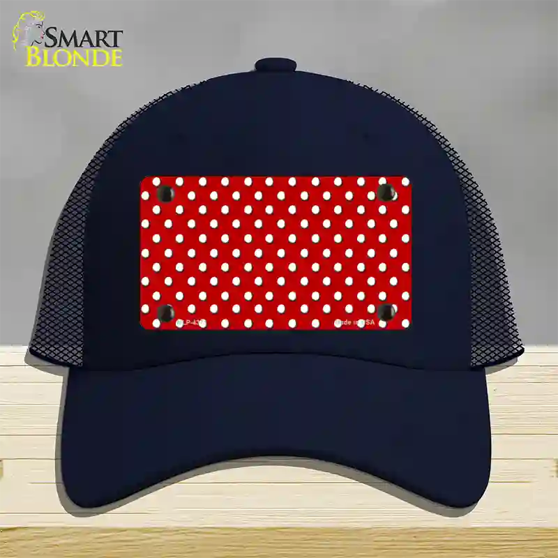 Red Polka Dot Novelty License Plate Hat Mesh / Navy