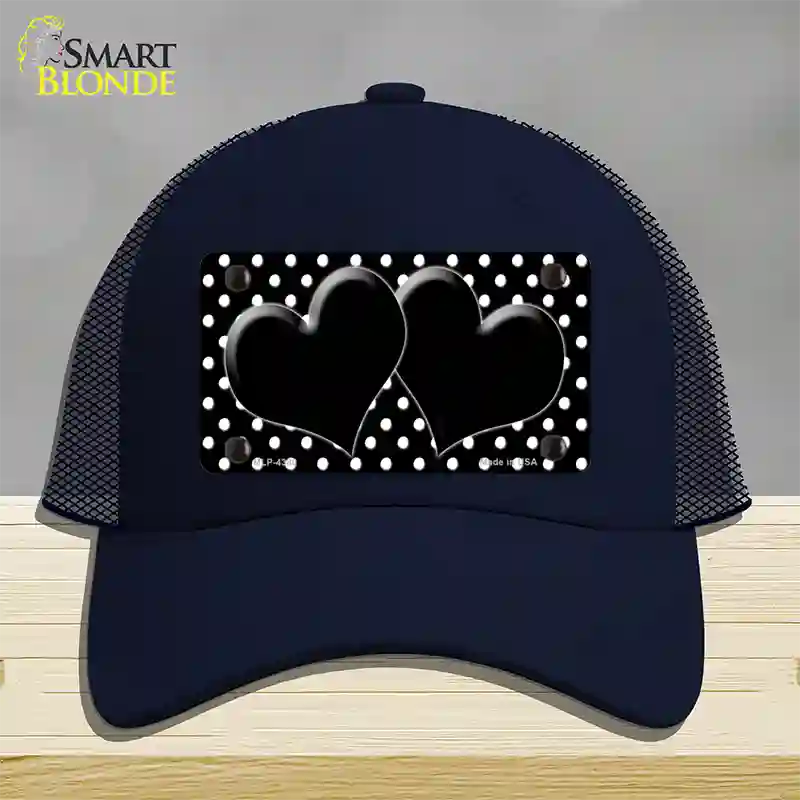 Black White Polka Dot Center Hearts Novelty License Plate Hat Mesh / Navy