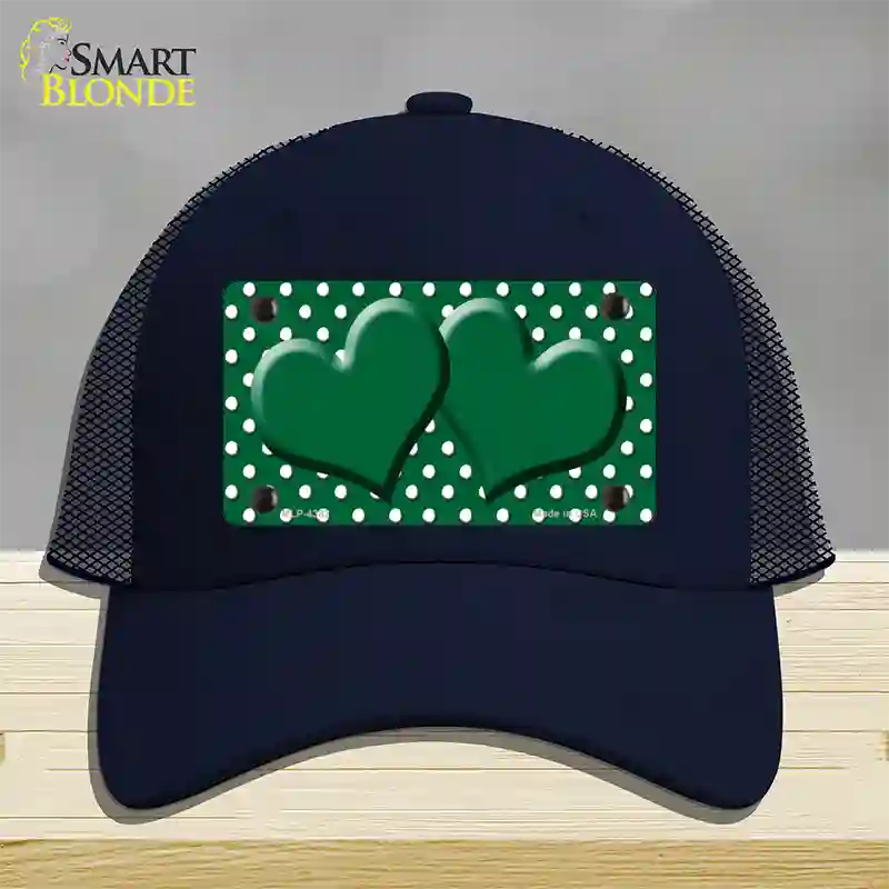 Green White Polka Dot Center Hearts Novelty License Plate Hat Mesh / Navy