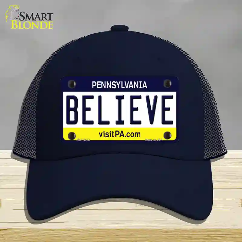 Believe Pennsylvania State Novelty License Plate Hat Mesh / Navy