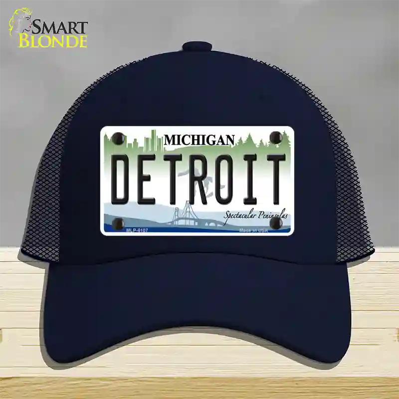 Detroit Michigan Novelty License Plate Hat Mesh / Navy