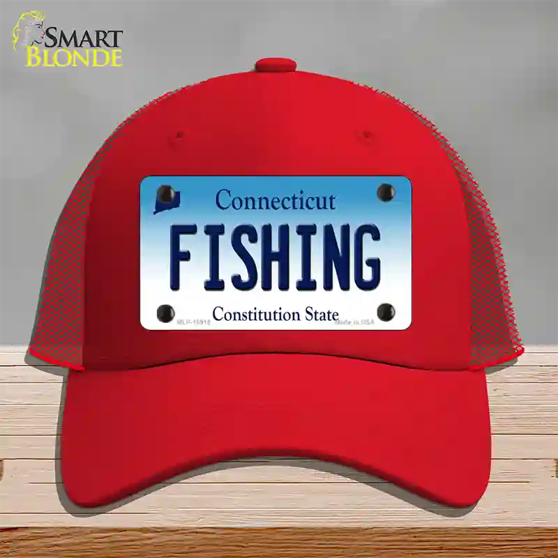 Fishing Connecticut Novelty License Plate Hat Mesh / Red