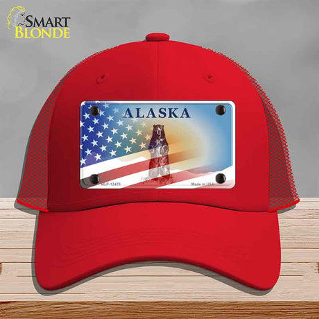 Alaska Bear with American Flag Novelty License Plate Hat HAT-MLP-12478
