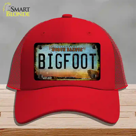 Bigfoot North Dakota Novelty License Plate Hat Tag Mesh / Red