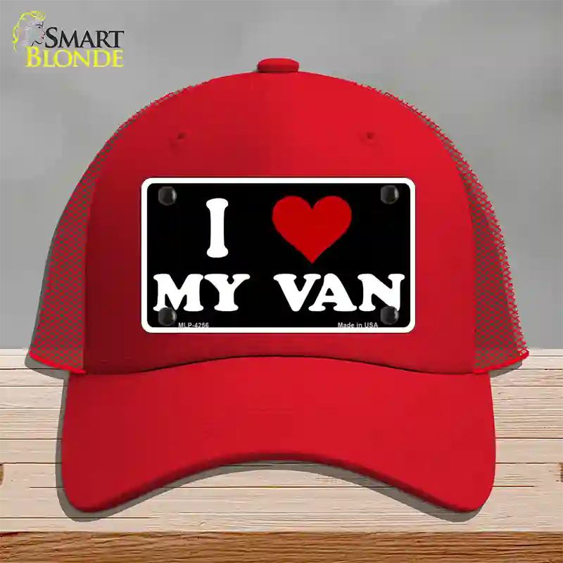 I Love My Van Black Novelty License Plate Hat Mesh / Red