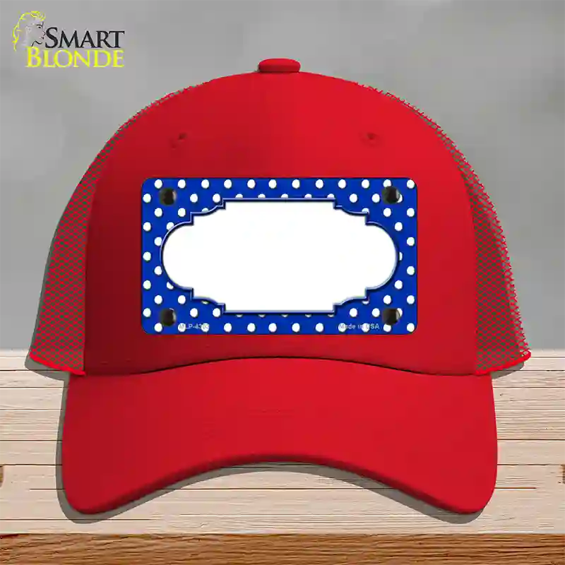 Scallop Blue White Polka Dot Novelty License Plate Hat Mesh / Red