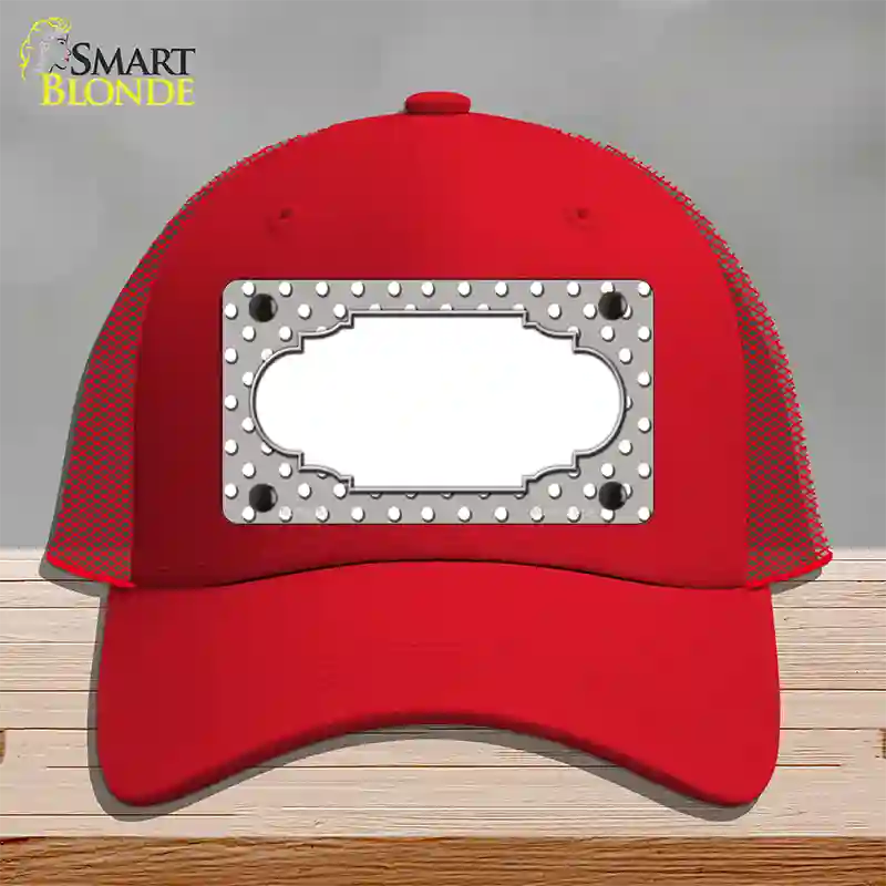 Scallop Grey White Polka Dot Novelty License Plate Hat Mesh / Red
