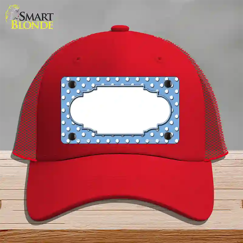 Scallop Light Blue White Polka Dot Novelty License Plate Hat Mesh / Red