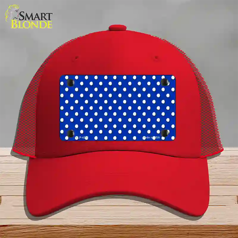 Blue Polka Dot Novelty License Plate Hat Mesh / Red