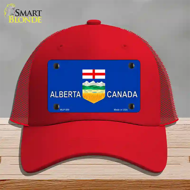 Alberta Canada Novelty License Plate Hat Mesh / Red